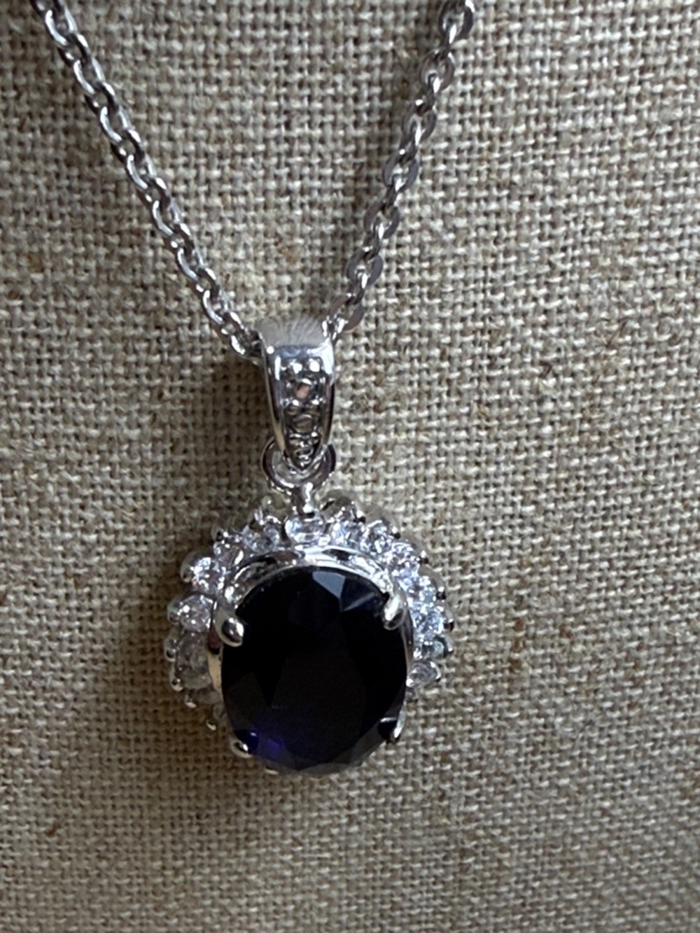 Fashion Jewelry Silver-Tone Necklace with Deep Blue Center Stone